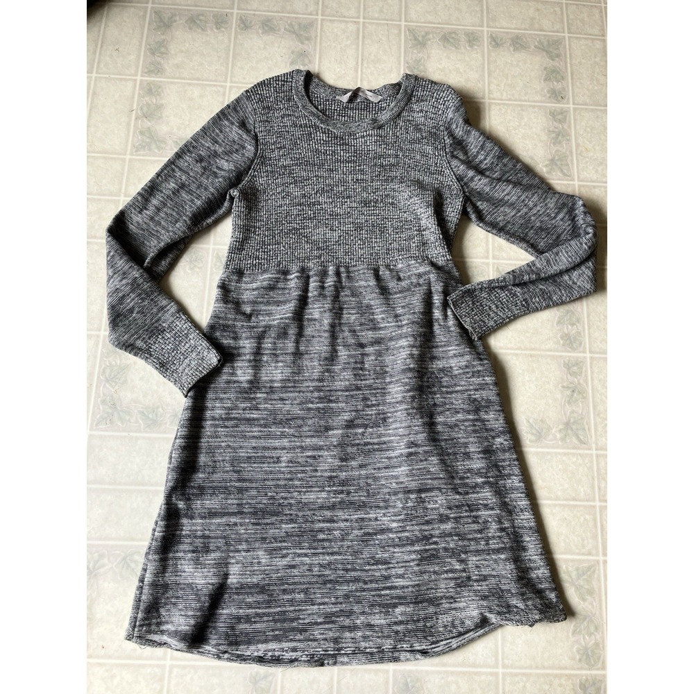 Athleta Long Sleeve Ribbed Bodice Gray Sweater Dress Sz Large Long Sleeves